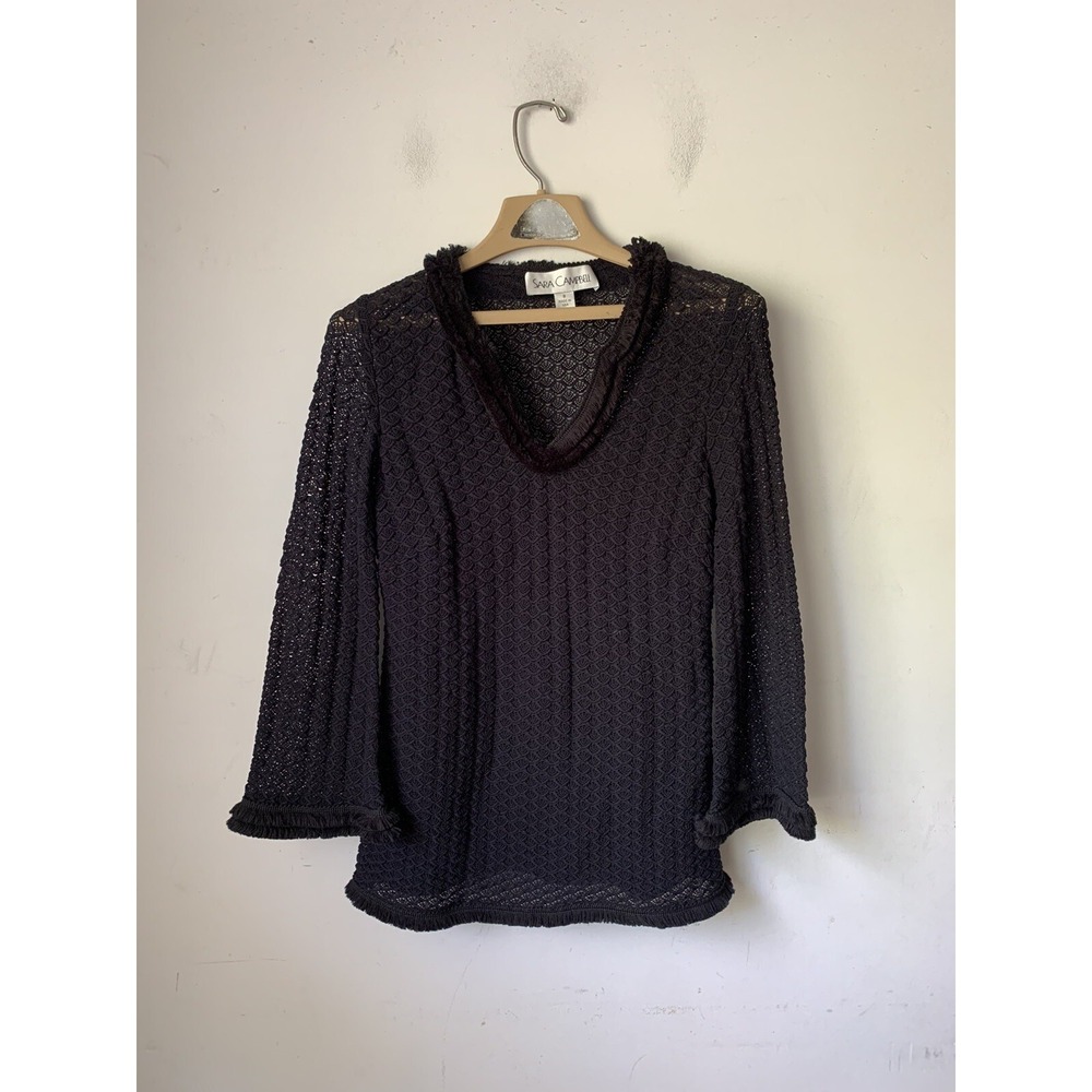 Sara Campbell‎ Womens Sweater Small Black Gothic Date Night Cocktail Fringe Sexy